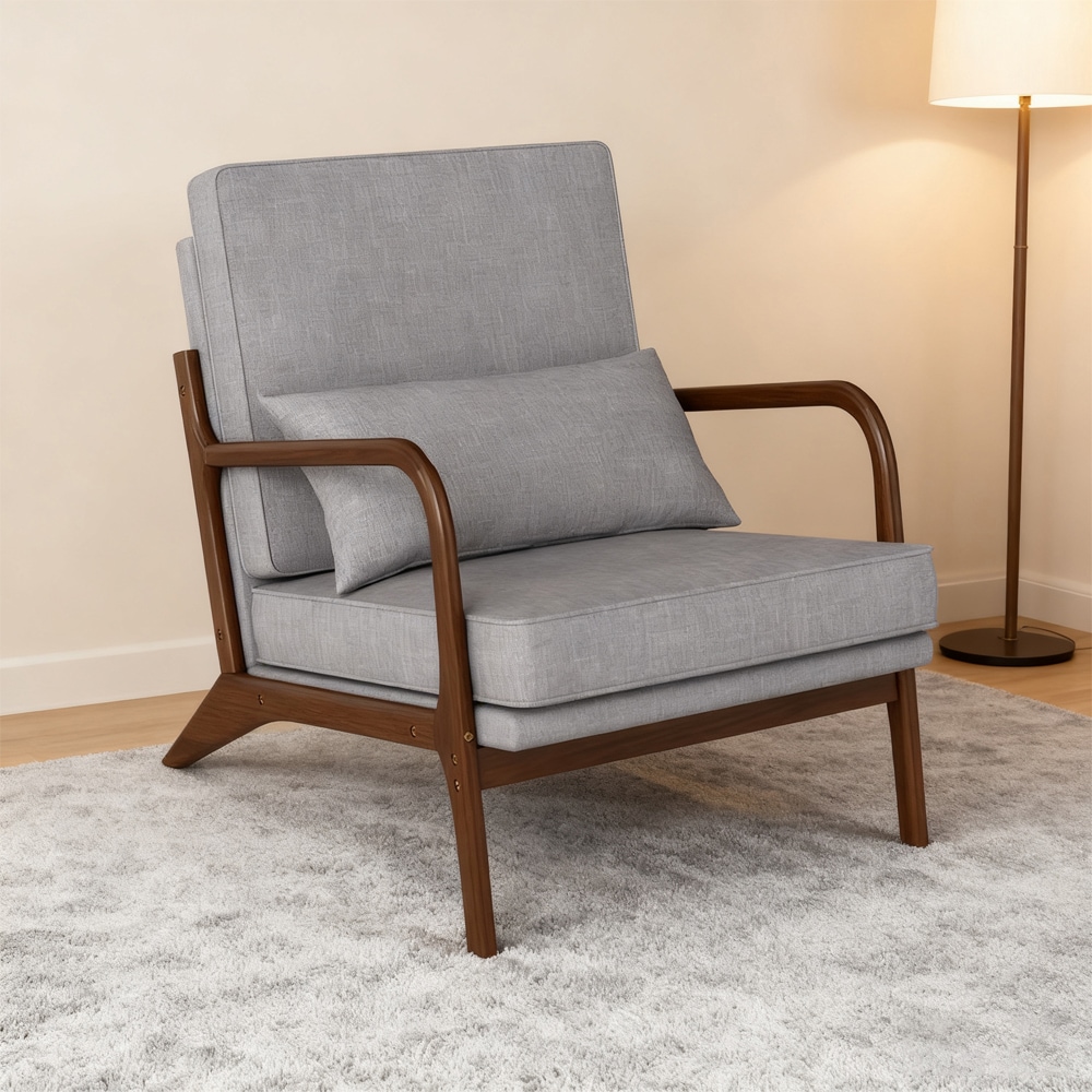 Modern Accent Chair With Rubber Wood Armrests And Removable Back_voghion.com